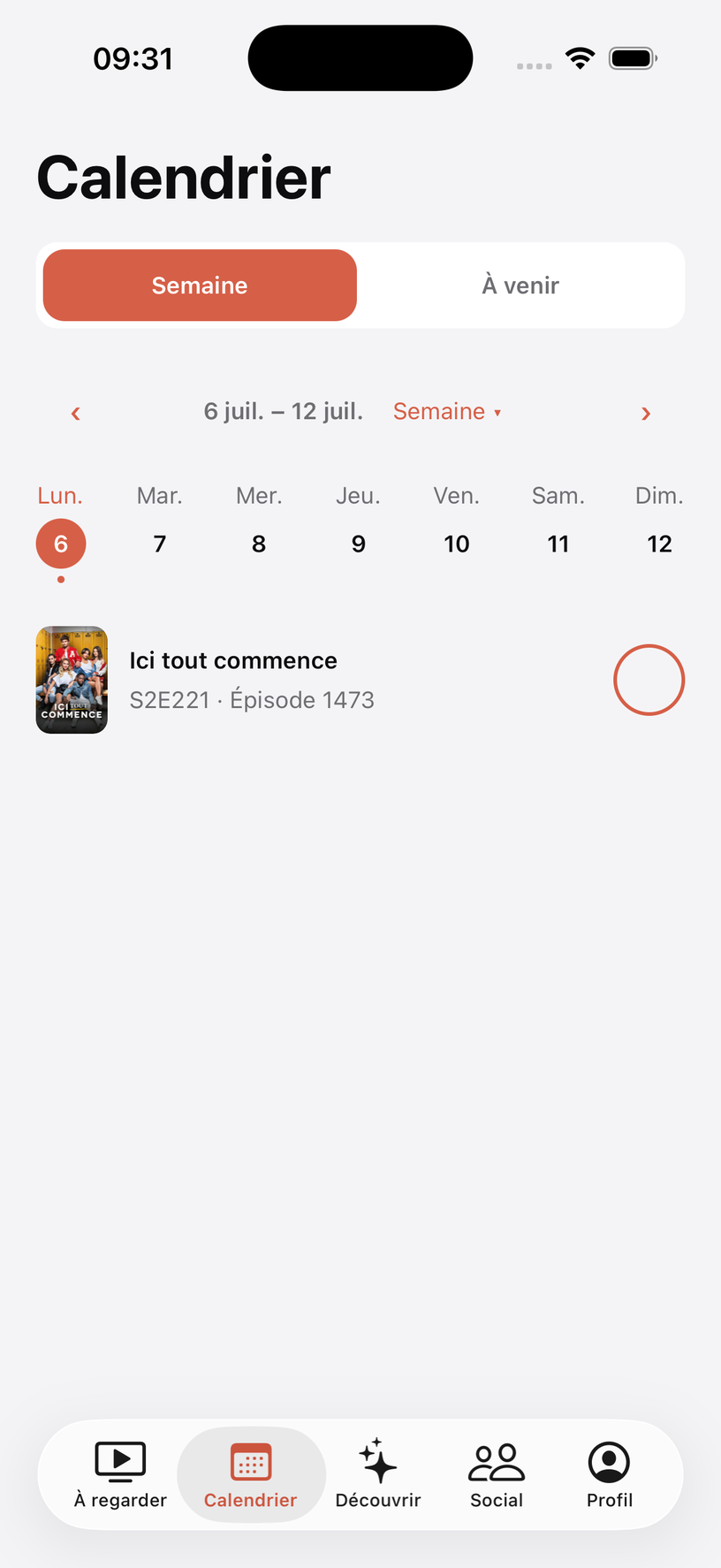 Screenshot of the show release calendar in Suivu