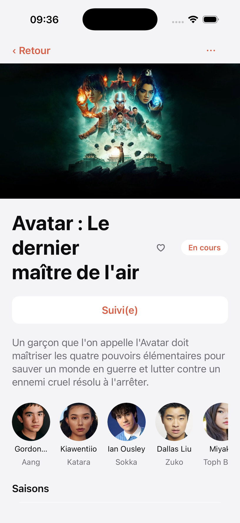 Capture d'écran du suivi épisode par épisode dans Suivu, après import de l'historique TV Time
