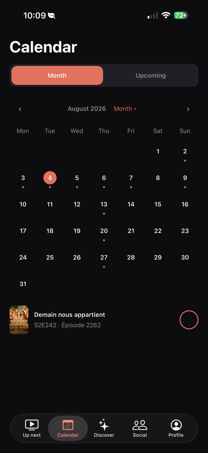 Screenshot of the release calendar in Suivu