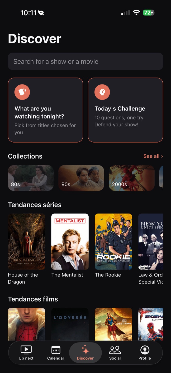 Screenshot of Suivu's Discover tab, with trends and collections
